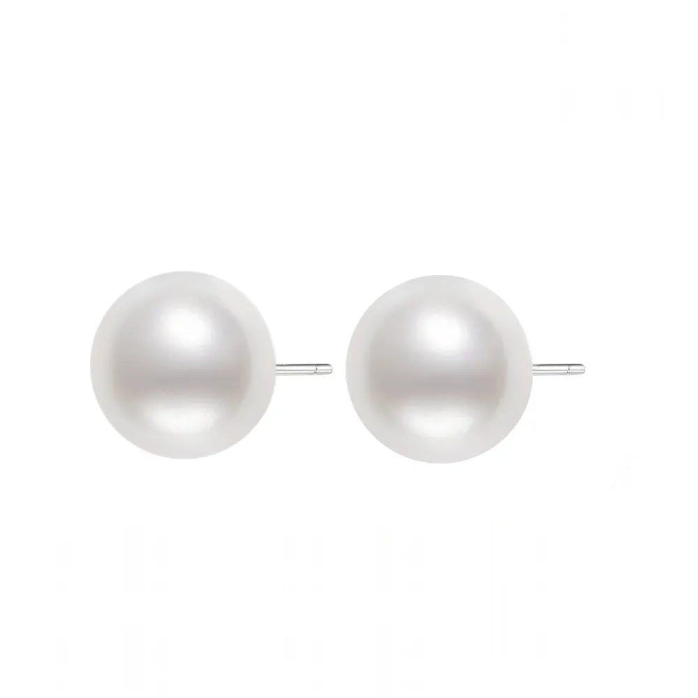 18K Gold 2nd Grade South Sea Australian White Pearl Stud Earrings KE00054