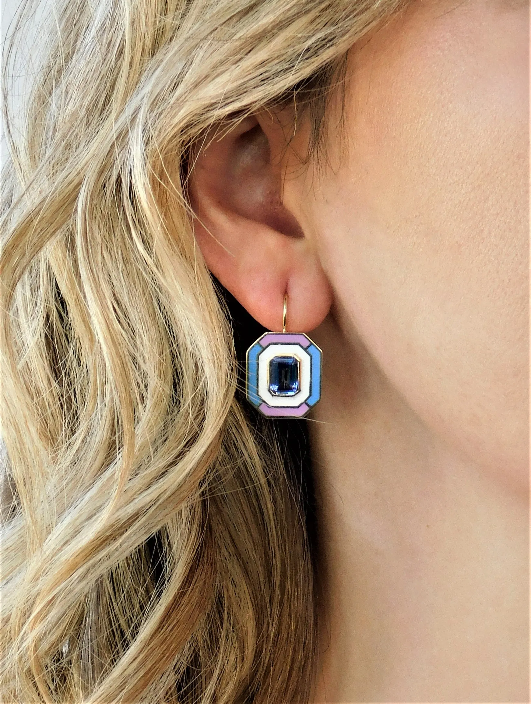 18K YG Dietrich Tanzanite Enamel Earrings