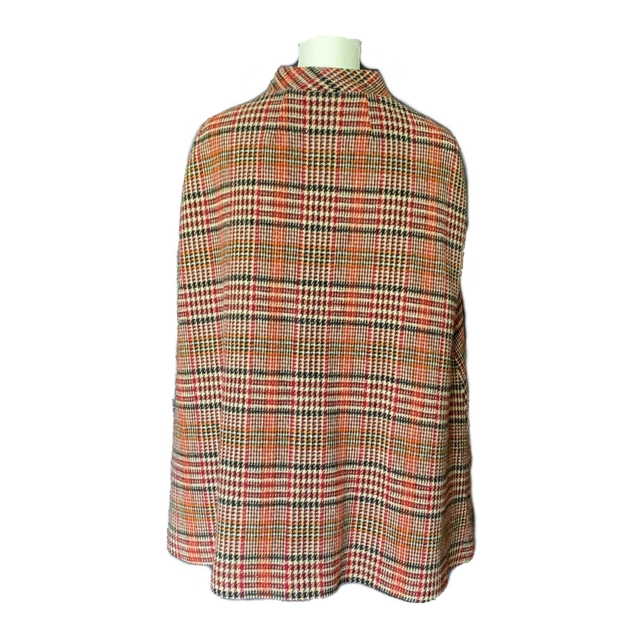 1960s Wool Houndstooth Plaid Cape and Skirt Suit Set from Kingsley. Equestrian Chic.