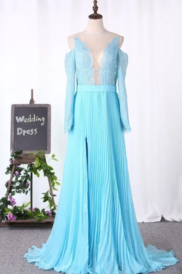 2024 Scoop Long Sleeves Prom Dresses Tulle With P3R6Q19E