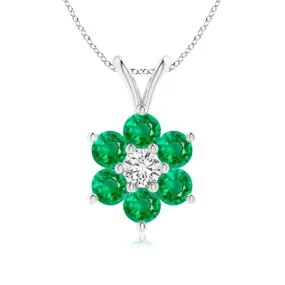 2.1 CT. Classic Six Petal Emerald Flower Pendant with White Sapphire