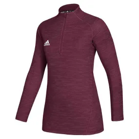 adidas Women's Maroon Melange/White Game Mode Performance Quarter Zip