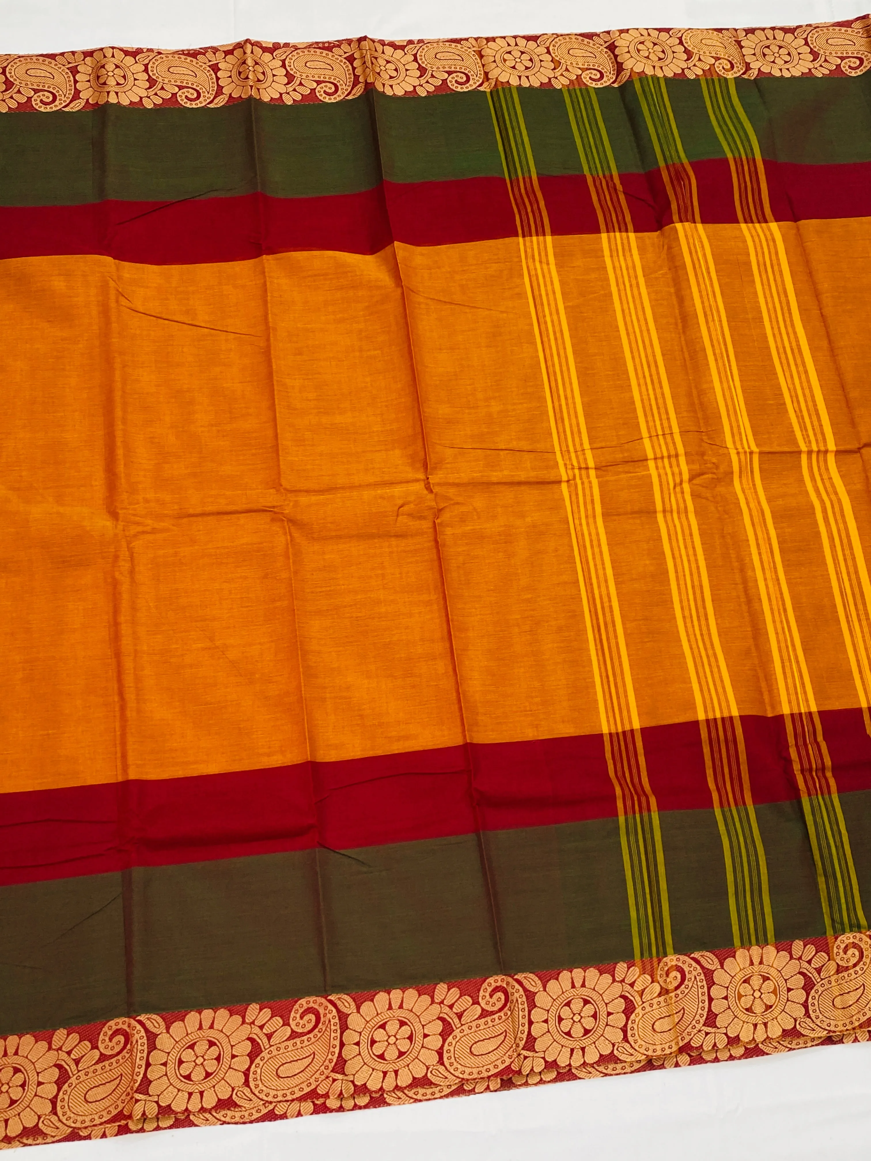 Alluring Multicolor Pure Cotton Saree With Contrast Maroon Border