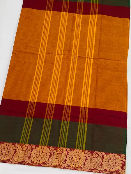 Alluring Multicolor Pure Cotton Saree With Contrast Maroon Border