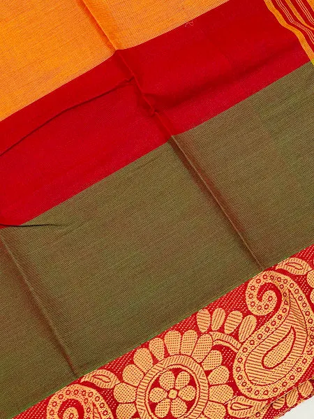 Alluring Multicolor Pure Cotton Saree With Contrast Maroon Border