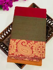 Alluring Multicolor Pure Cotton Saree With Contrast Maroon Border