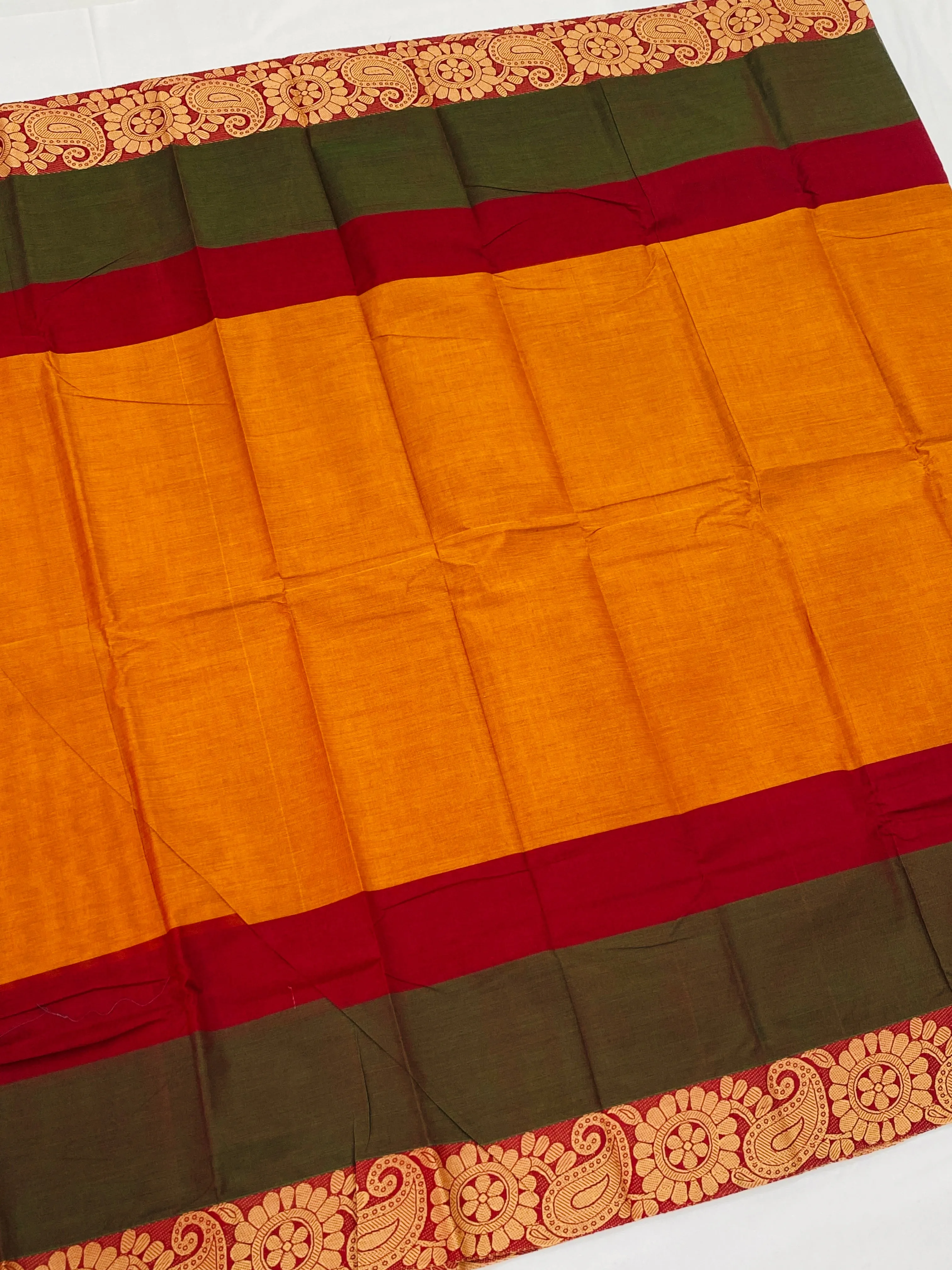 Alluring Multicolor Pure Cotton Saree With Contrast Maroon Border