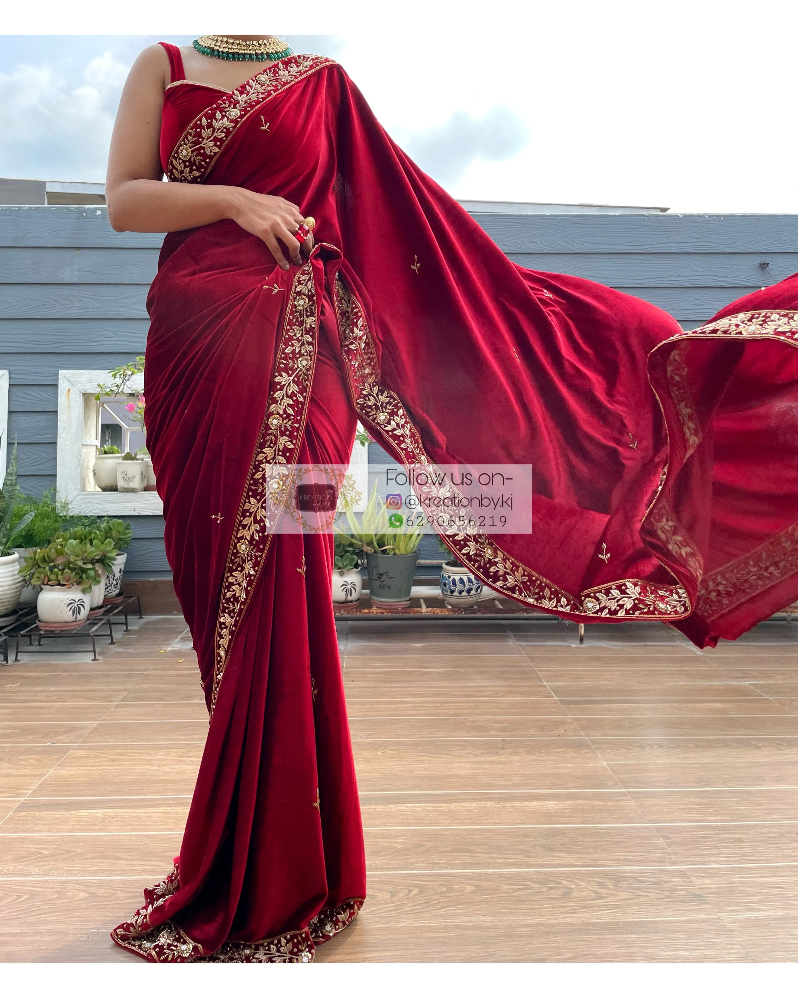 Anaya Maroon Velvet Saree with Belt