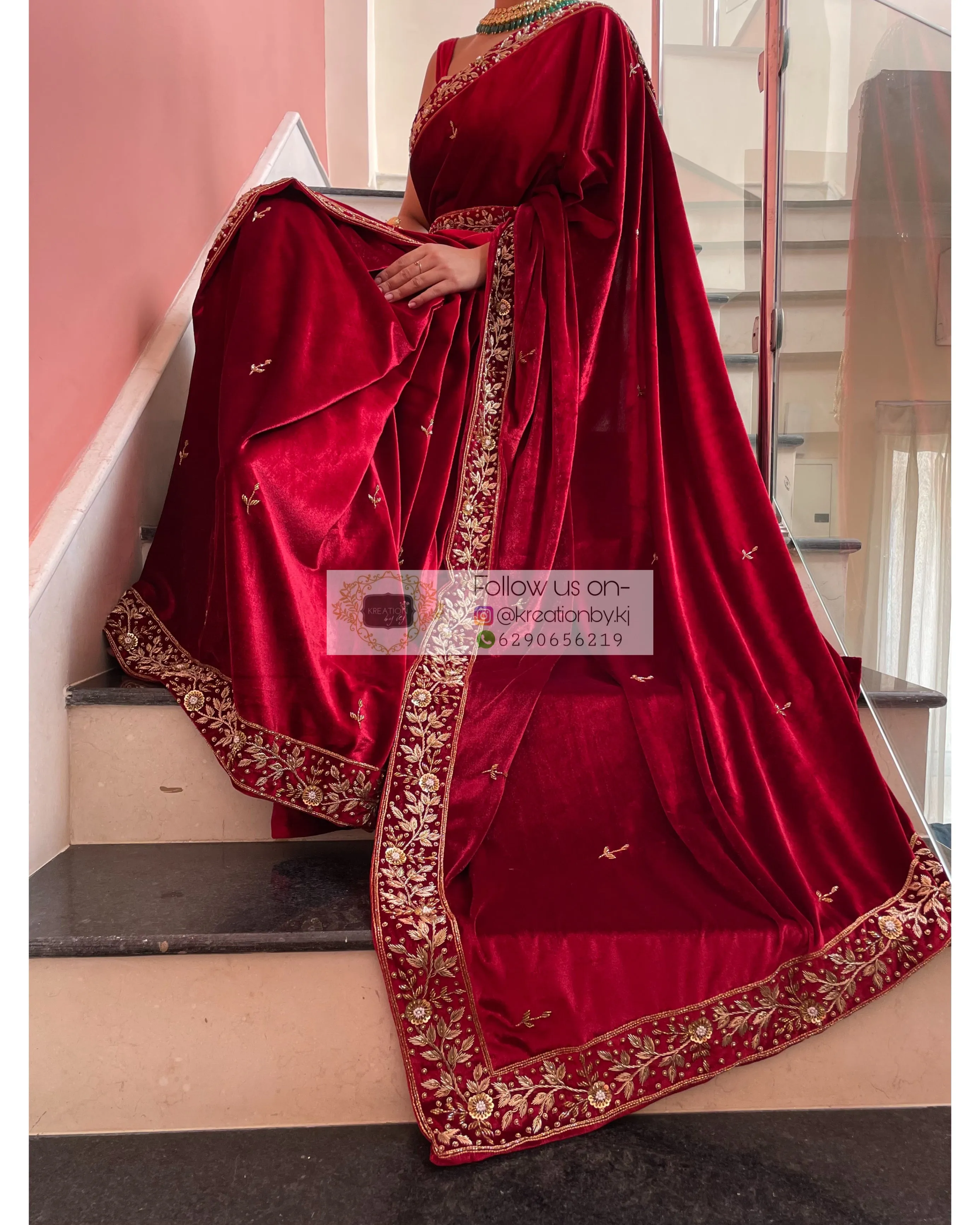 Anaya Maroon Velvet Saree with Belt