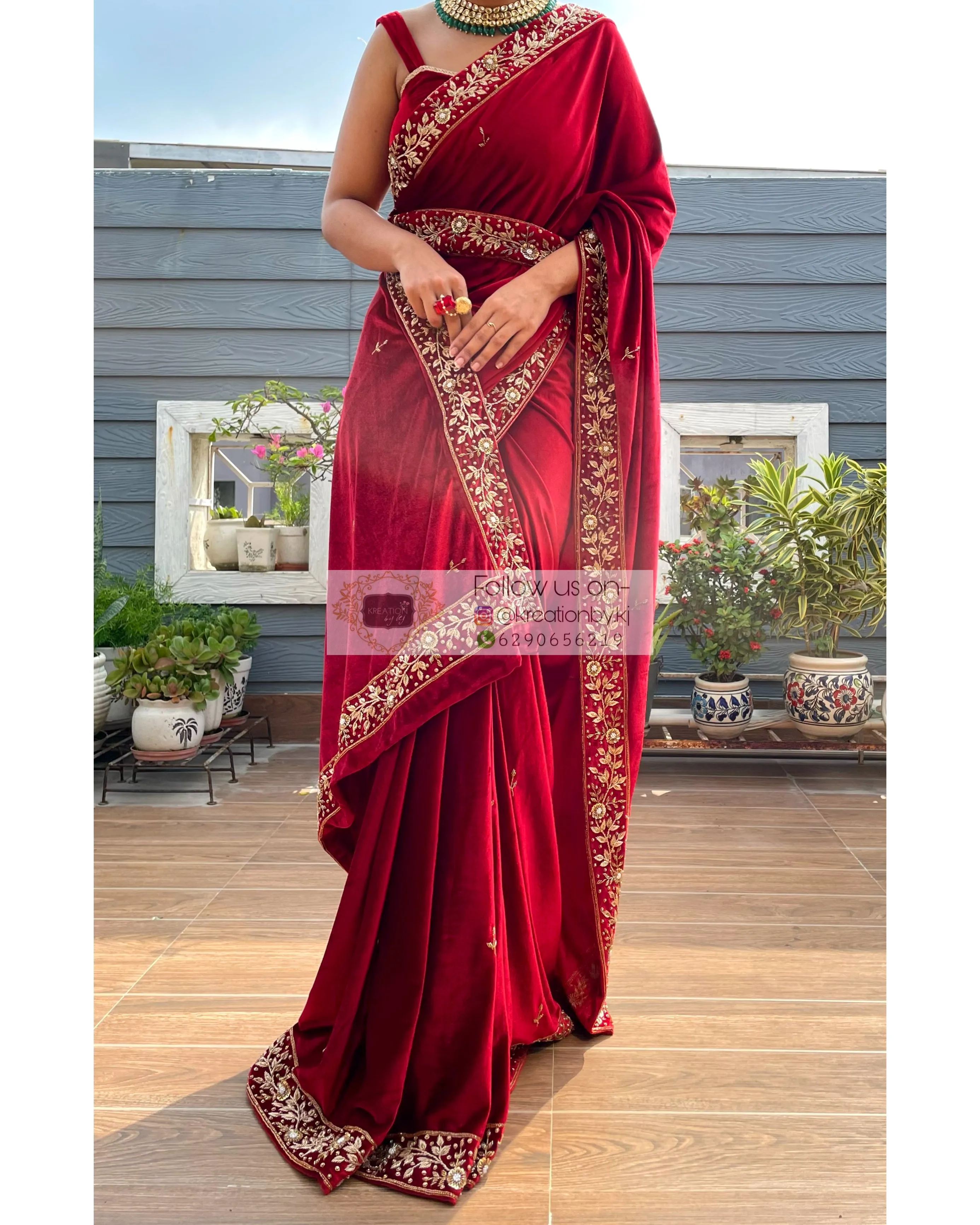 Anaya Maroon Velvet Saree with Belt