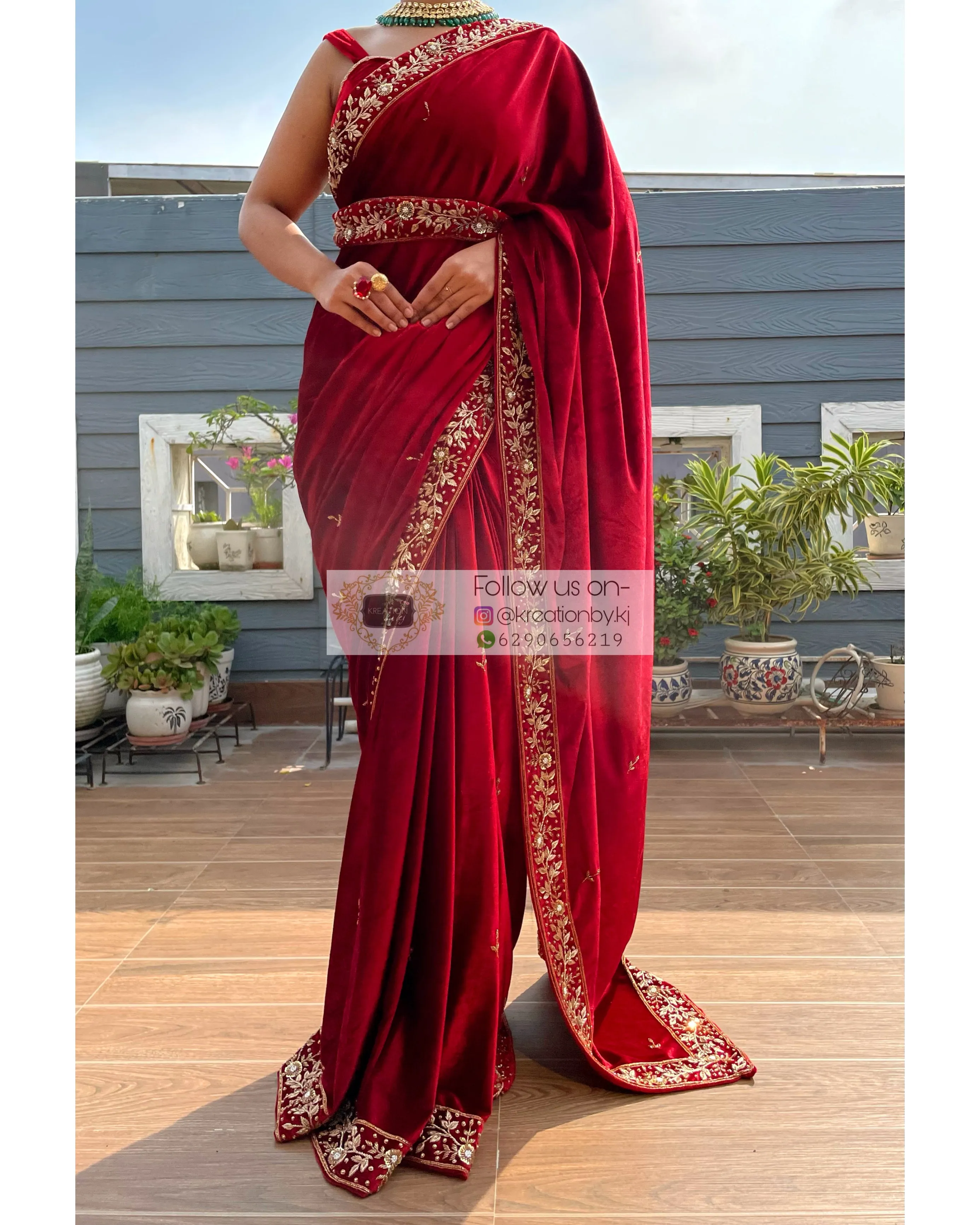 Anaya Maroon Velvet Saree with Belt