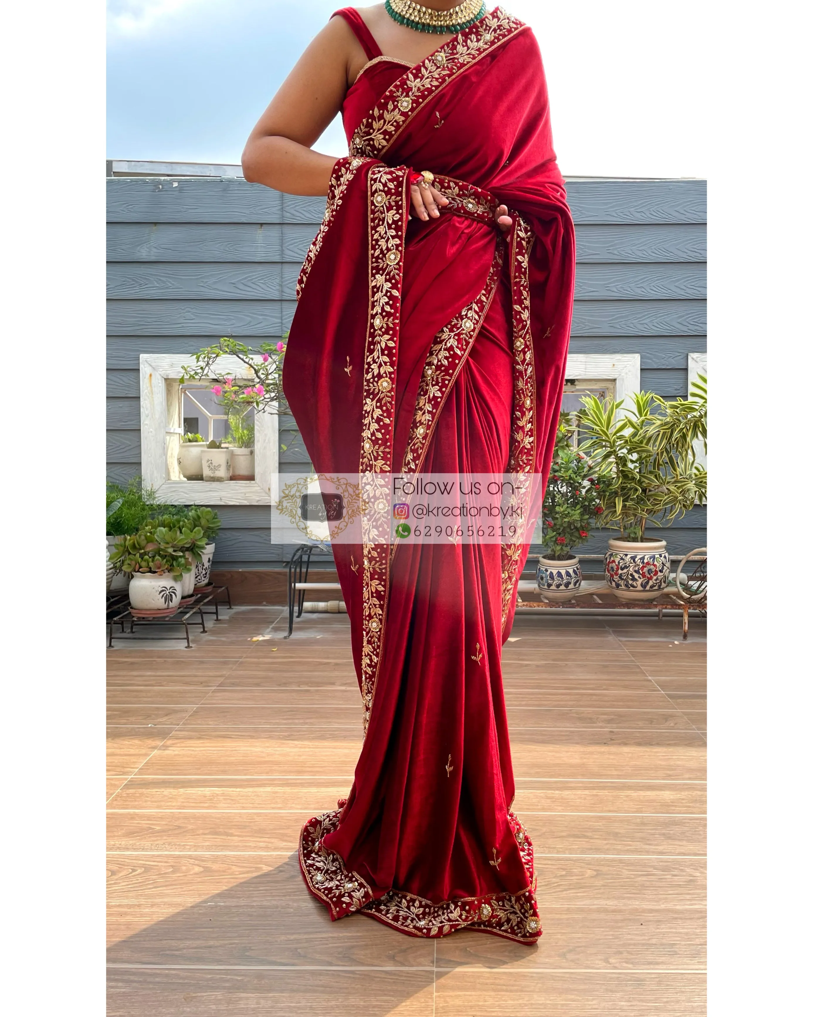 Anaya Maroon Velvet Saree with Belt