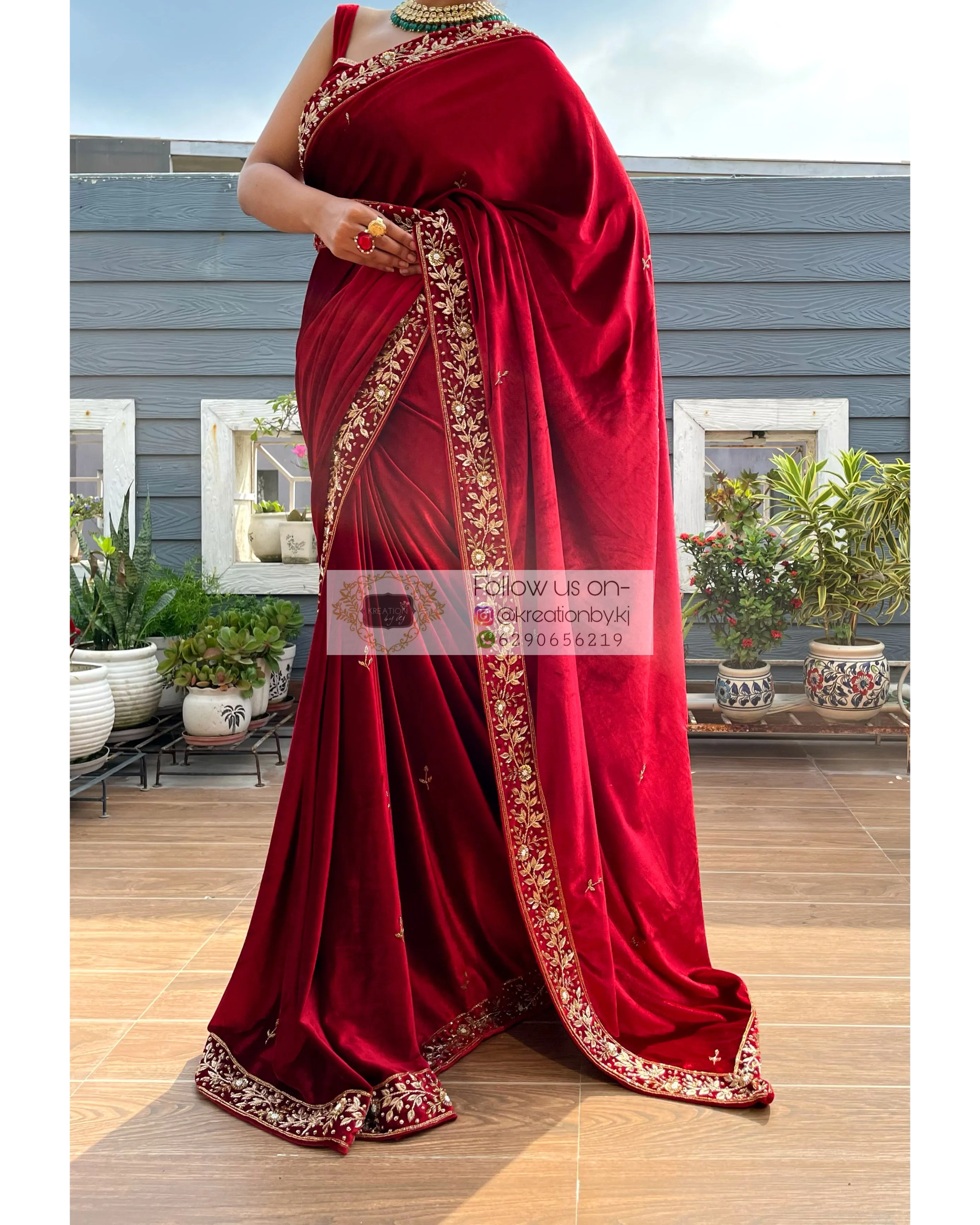 Anaya Maroon Velvet Saree with Belt