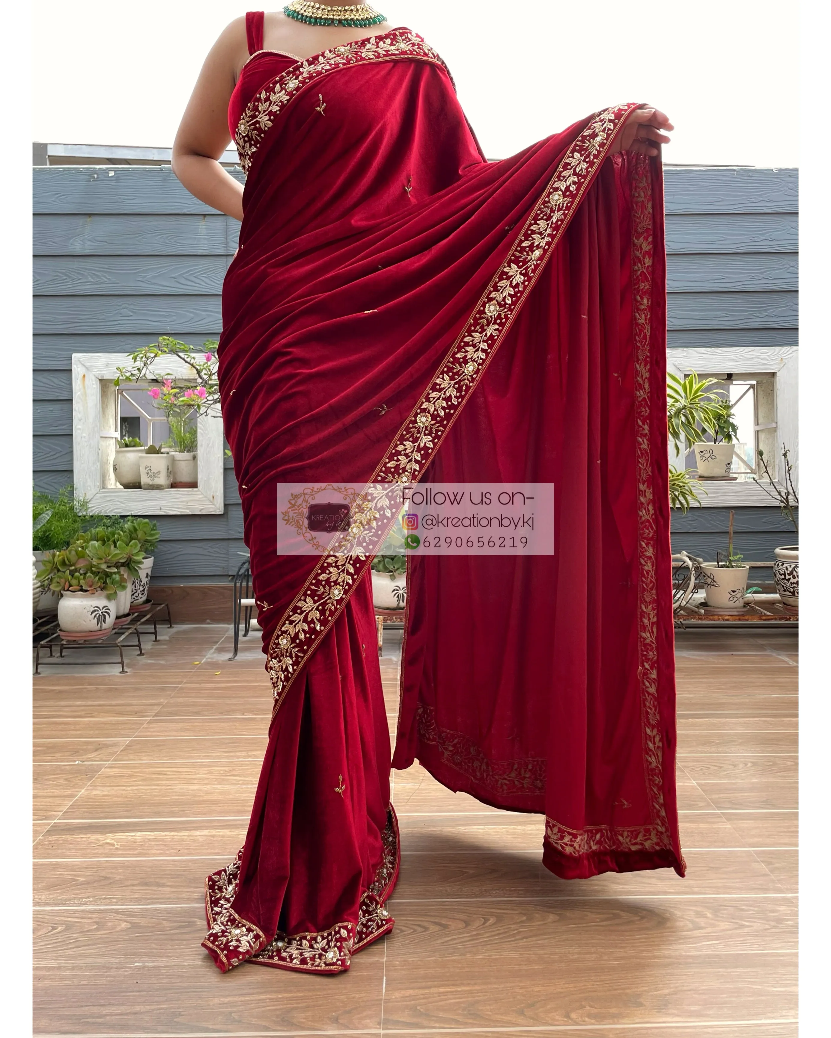 Anaya Maroon Velvet Saree with Belt