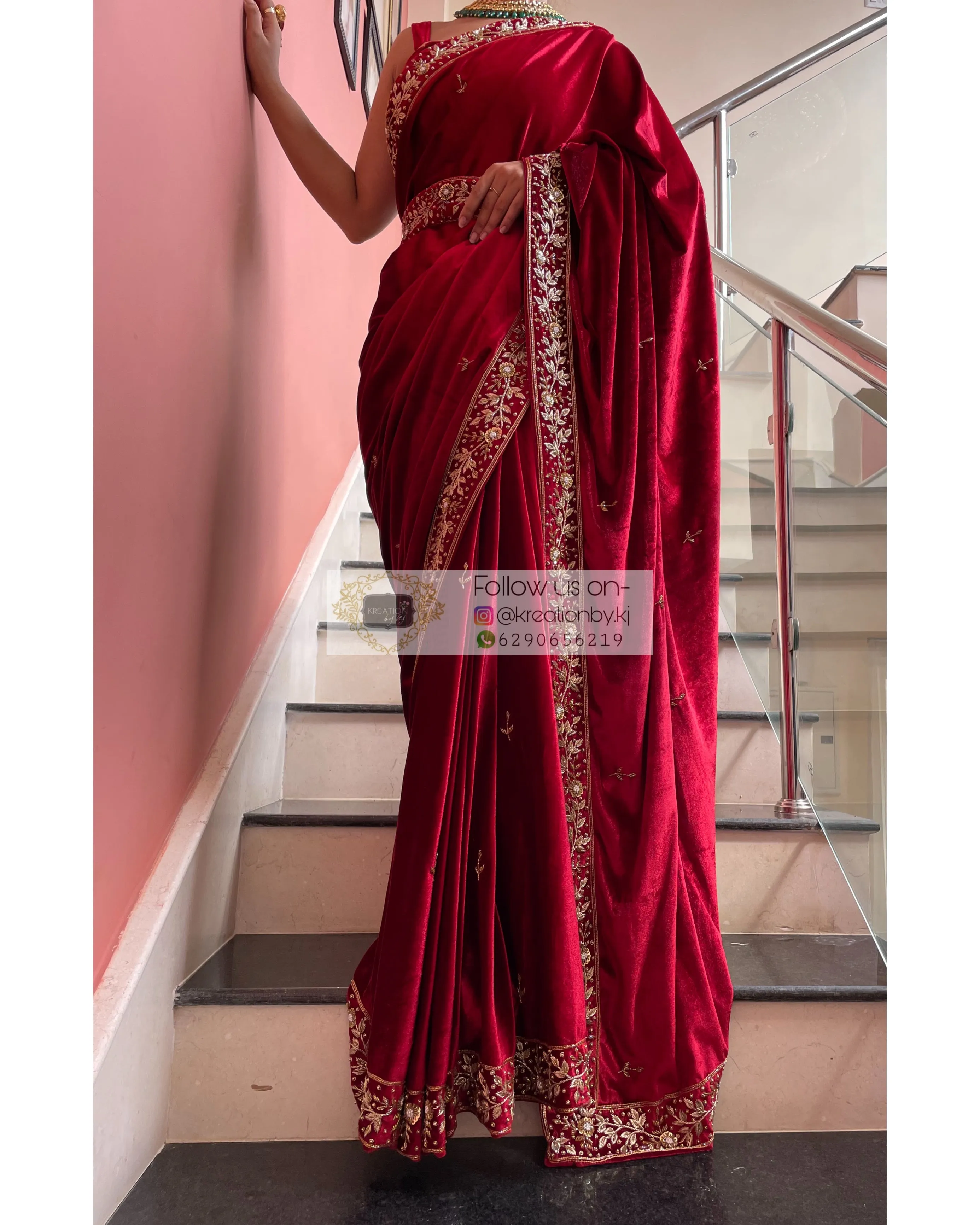 Anaya Maroon Velvet Saree with Belt