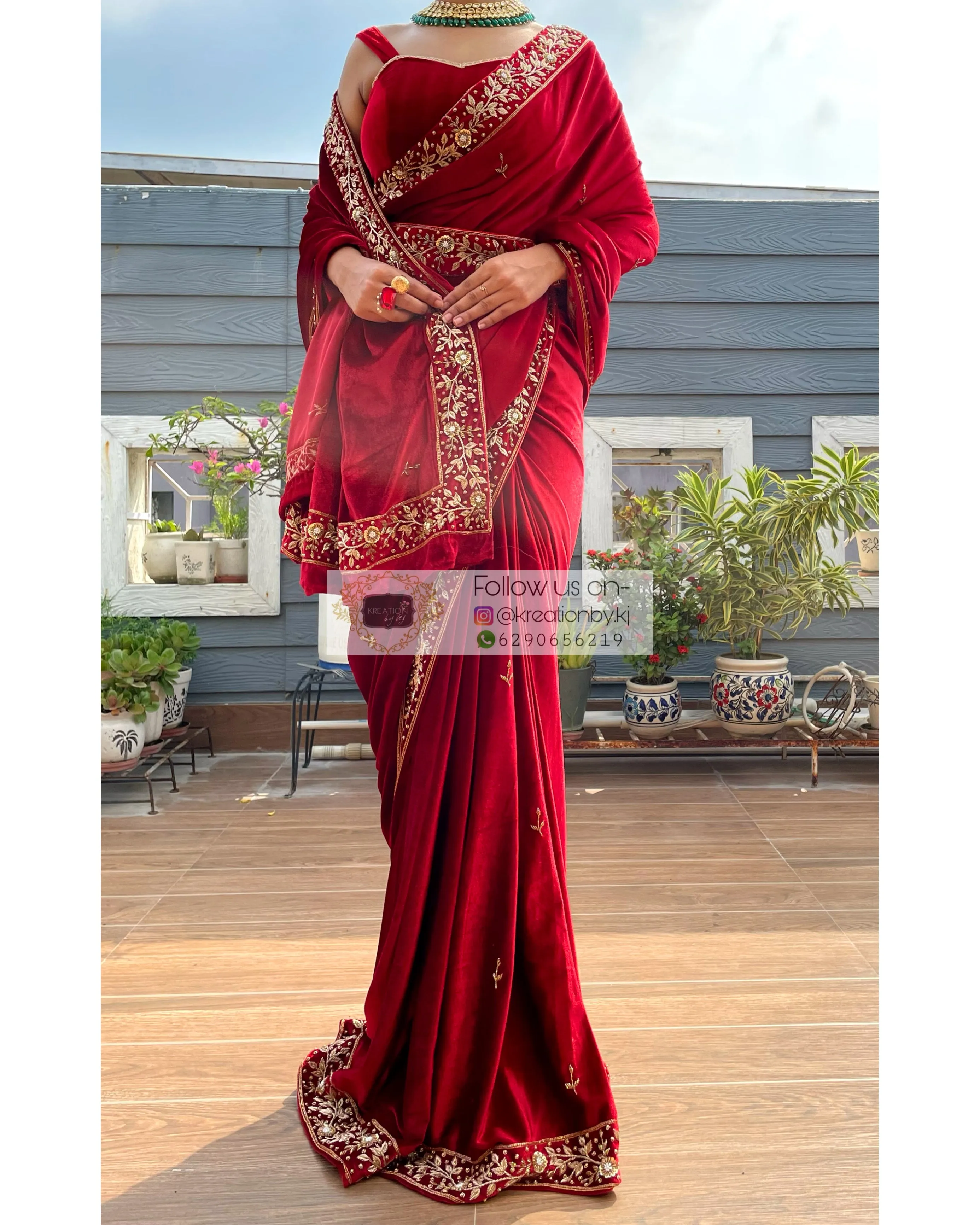 Anaya Maroon Velvet Saree with Belt