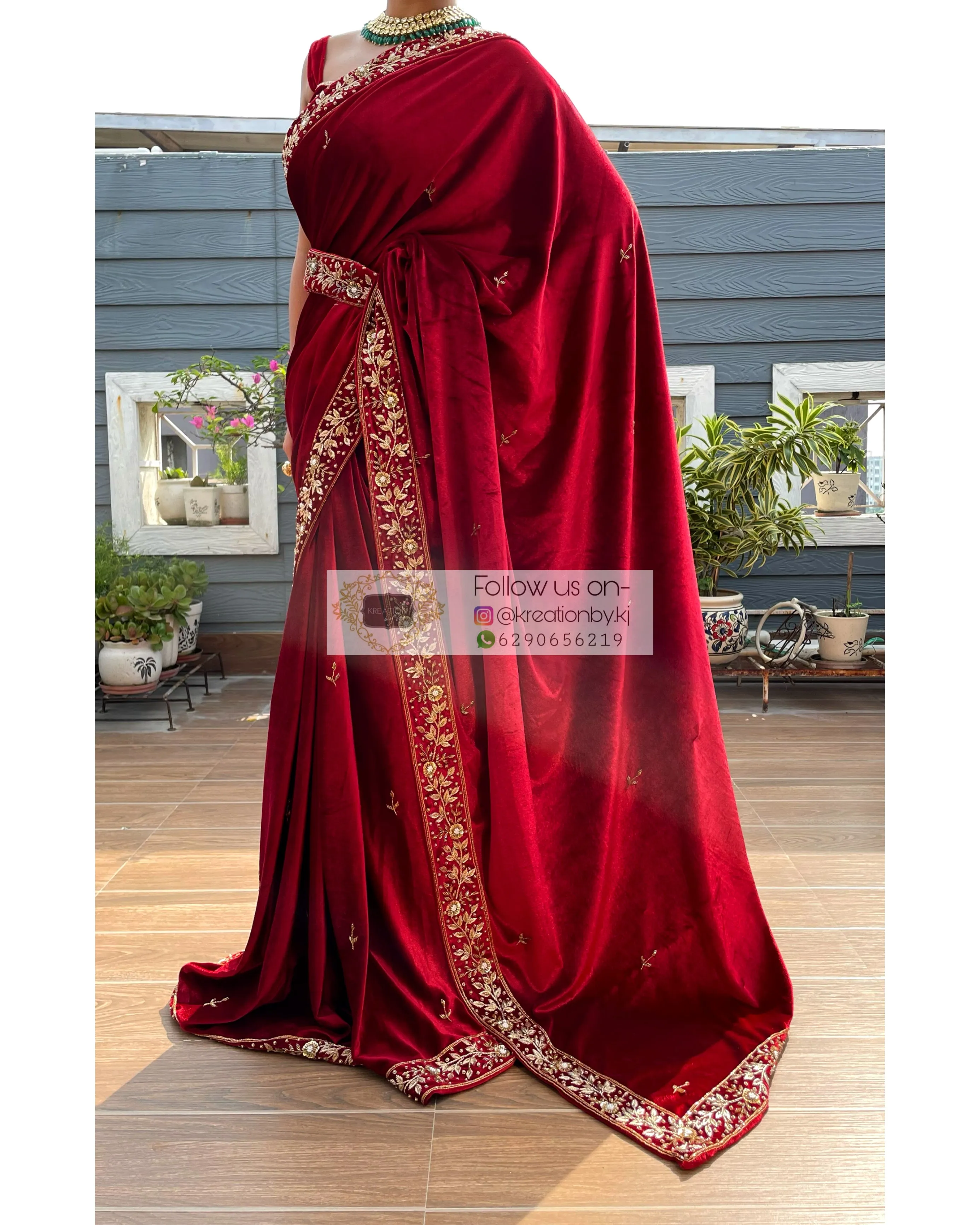 Anaya Maroon Velvet Saree with Belt