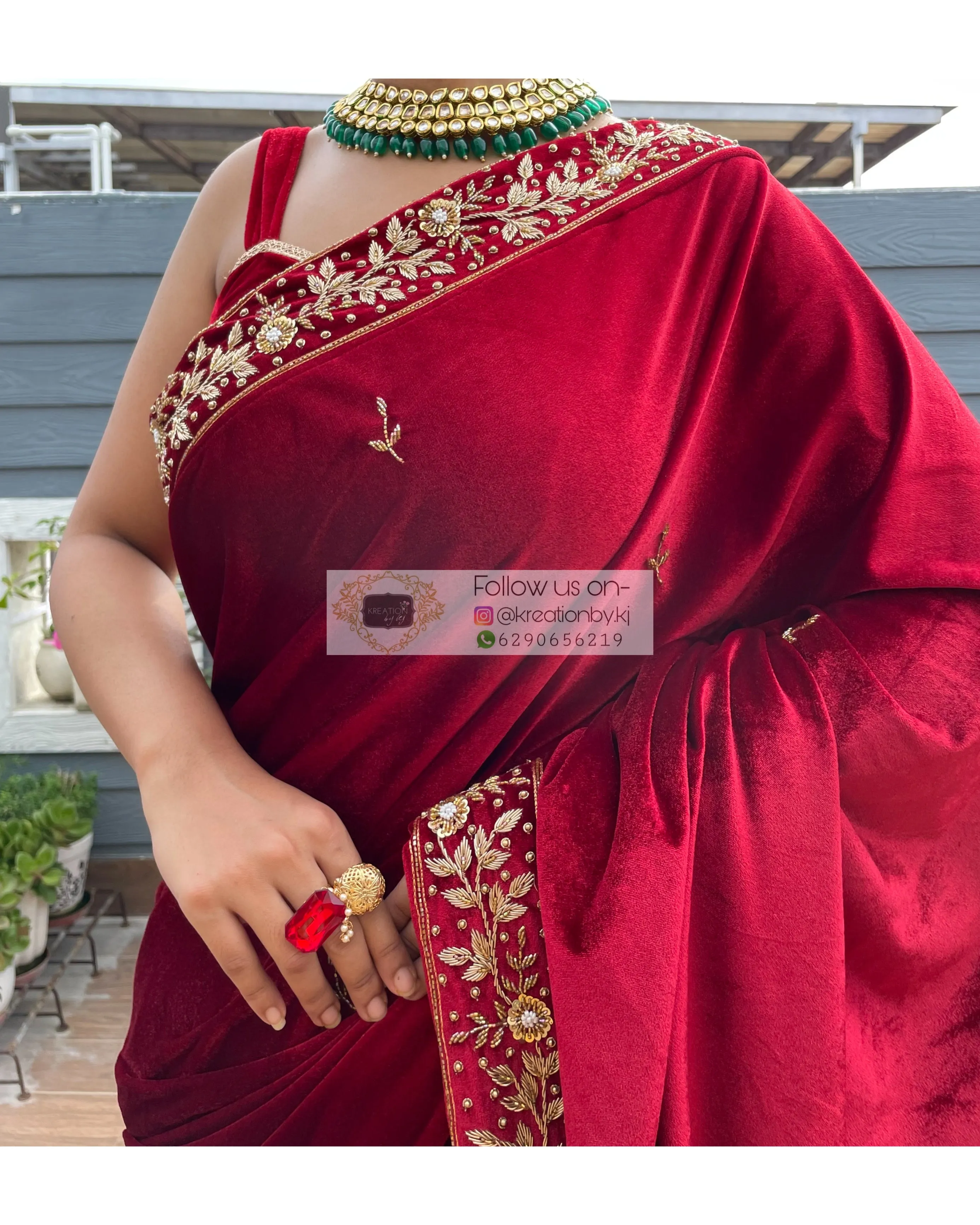 Anaya Maroon Velvet Saree with Belt