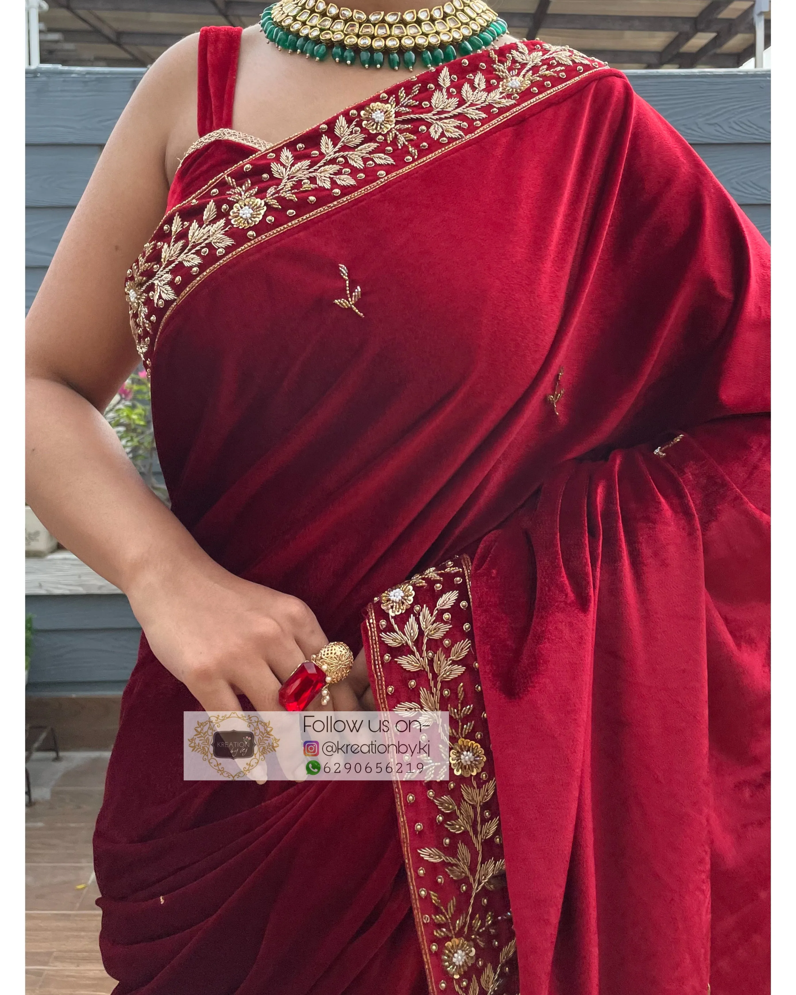 Anaya Maroon Velvet Saree with Belt