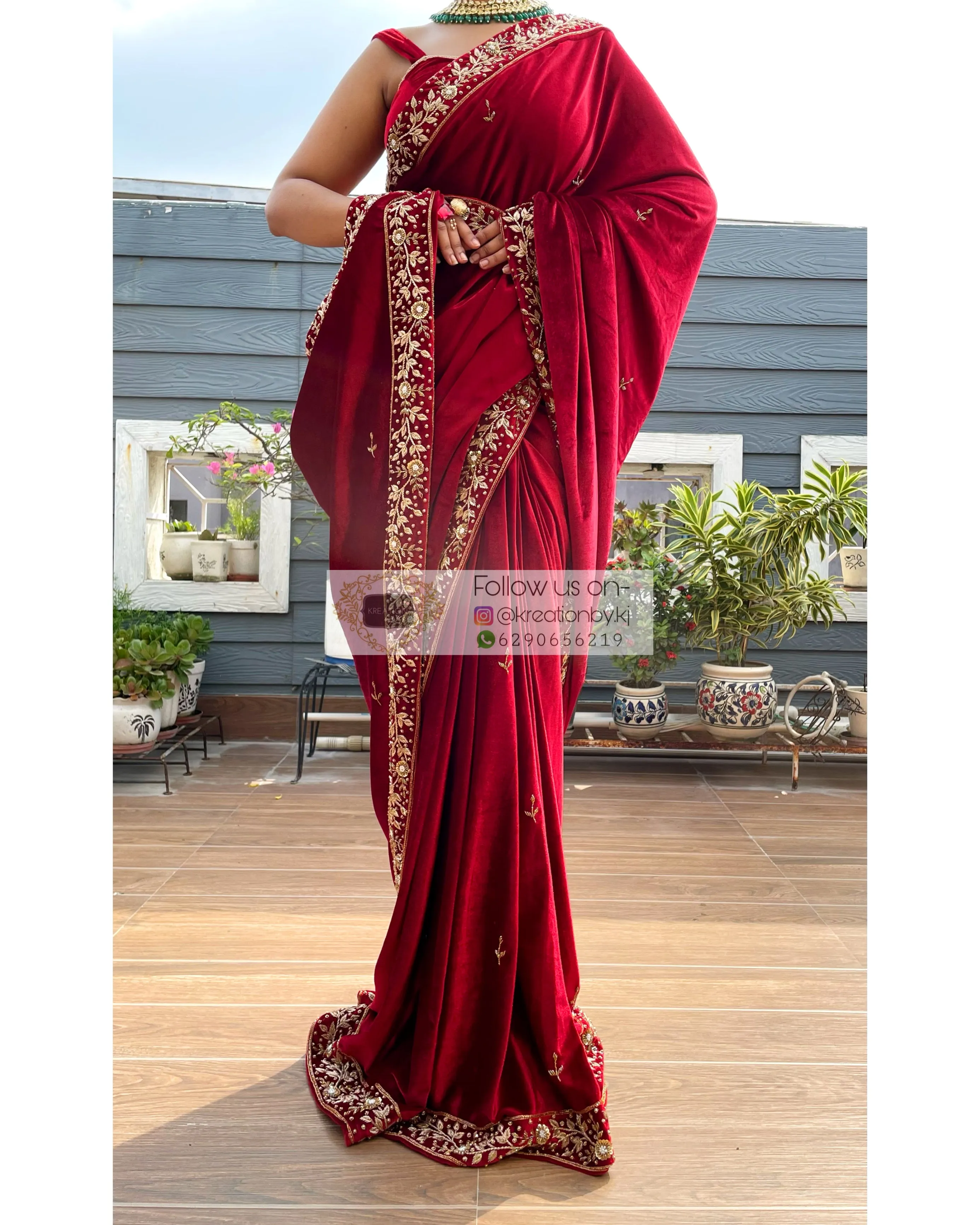 Anaya Maroon Velvet Saree with Belt