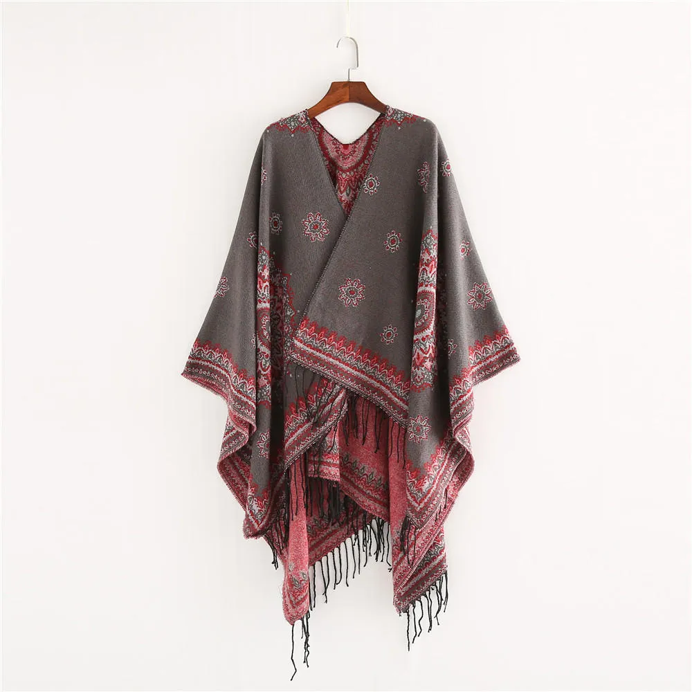 Artificial Cashmere 130*150CM Women Winter Vintage Ethnic Style Scarf Shawl with Tassel