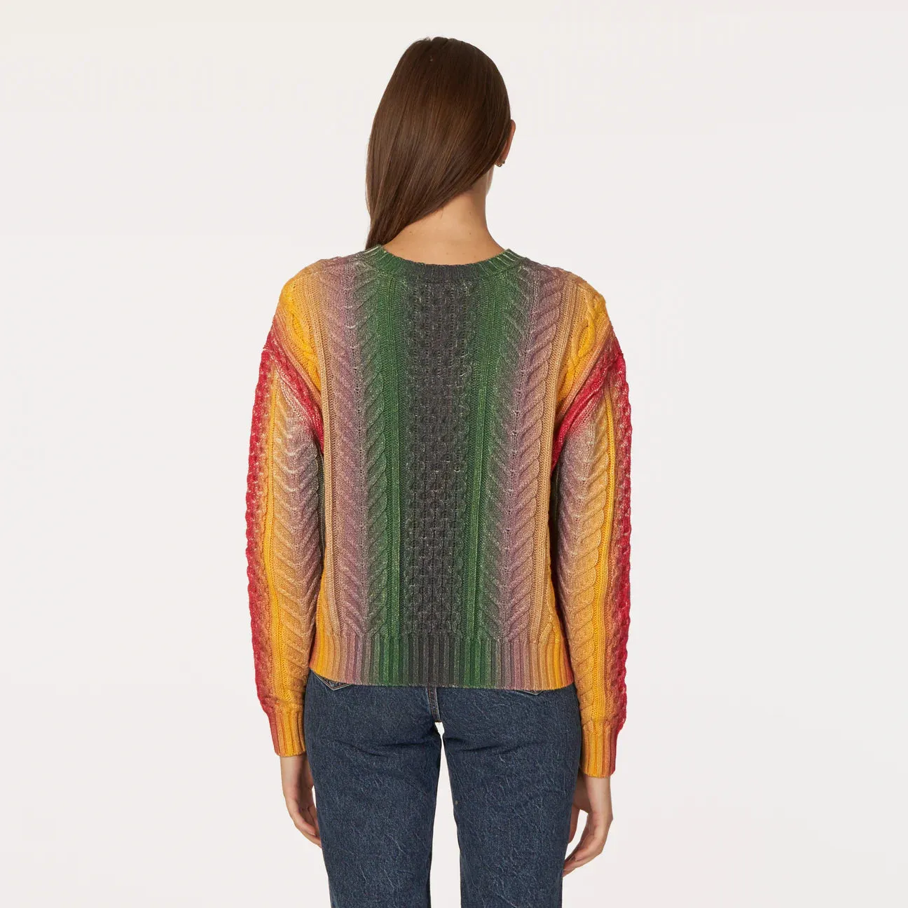 Autumn Cashmere - Gradient Striped Cable Crew - Bright Combo