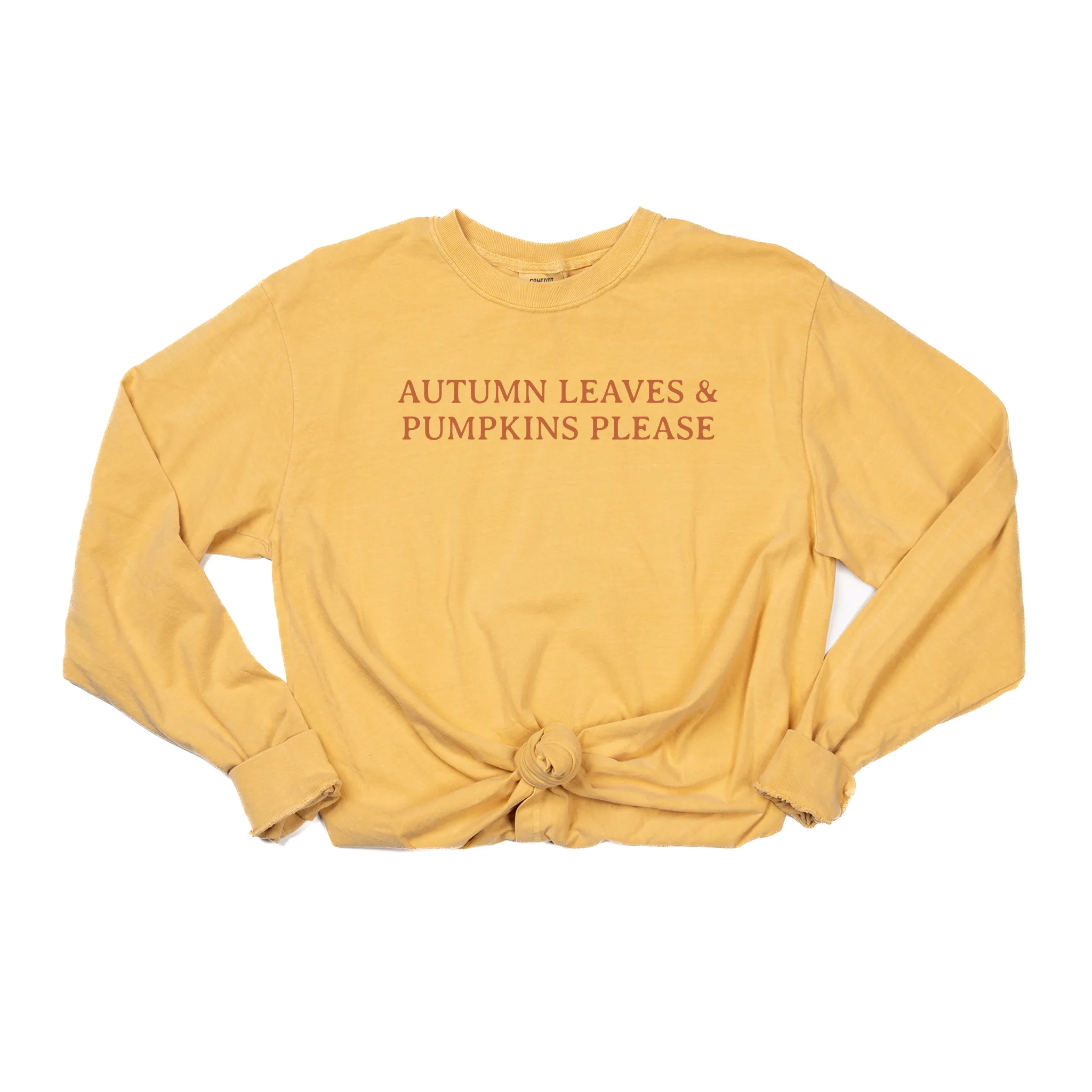 Autumn Leaves & Pumpkins Please (Rust) - Tee (Vintage Mustard, Long Sleeve)