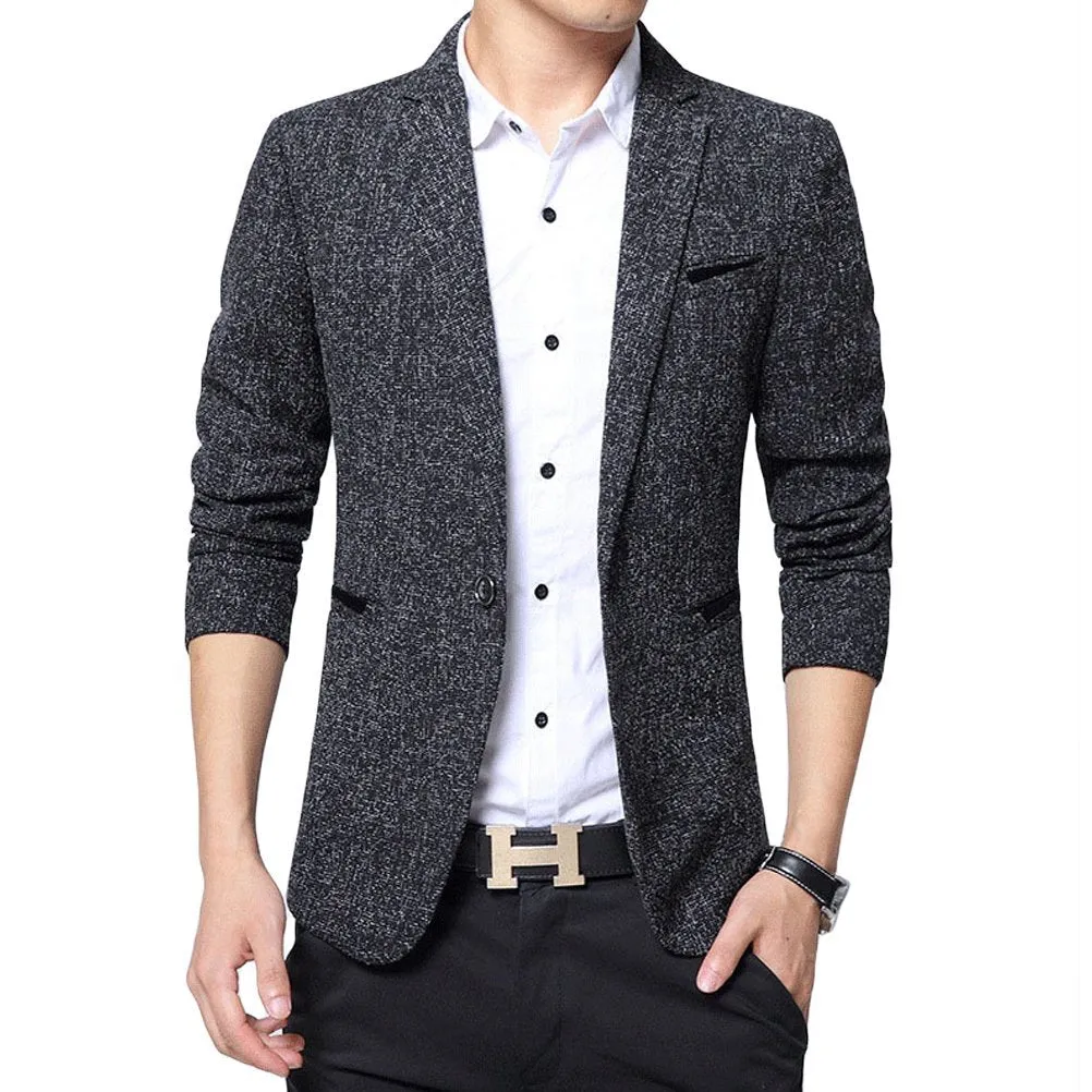 Autumn Men's Casual One Button Jacket Black