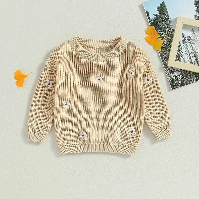 Baby/Little Kids Sweater - Beige Floral Accent