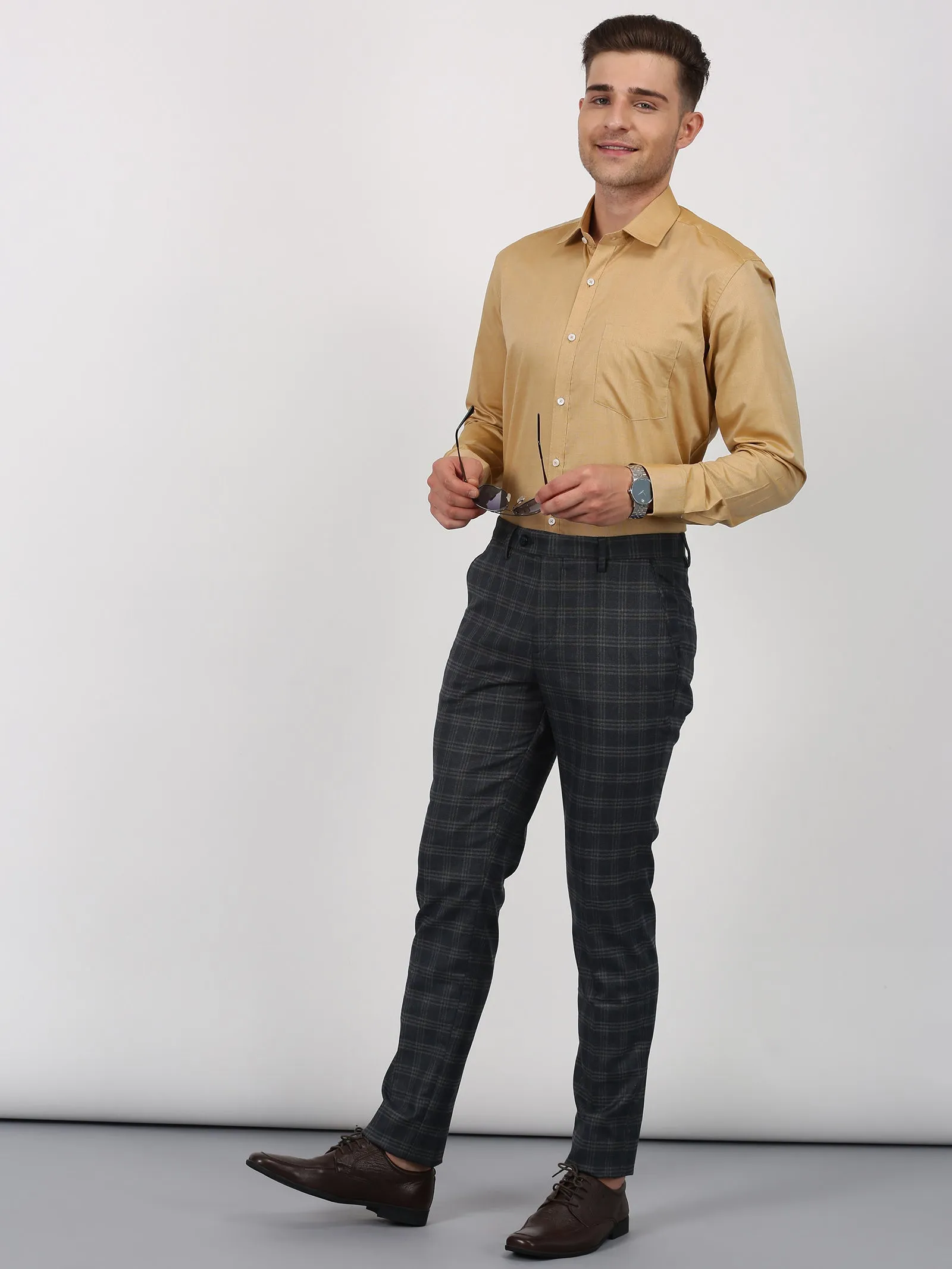 Beige Solid Long Sleeve Formal Shirt