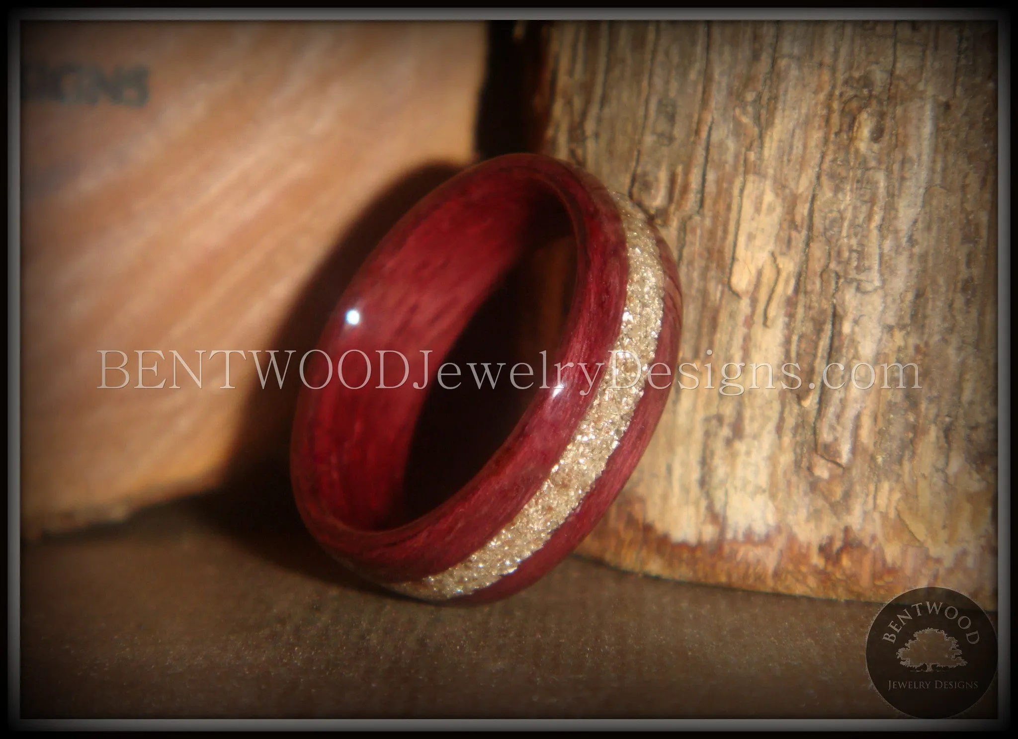 Bentwood Ring - Purpleheart Wood Ring with German Silver Glass Inlay