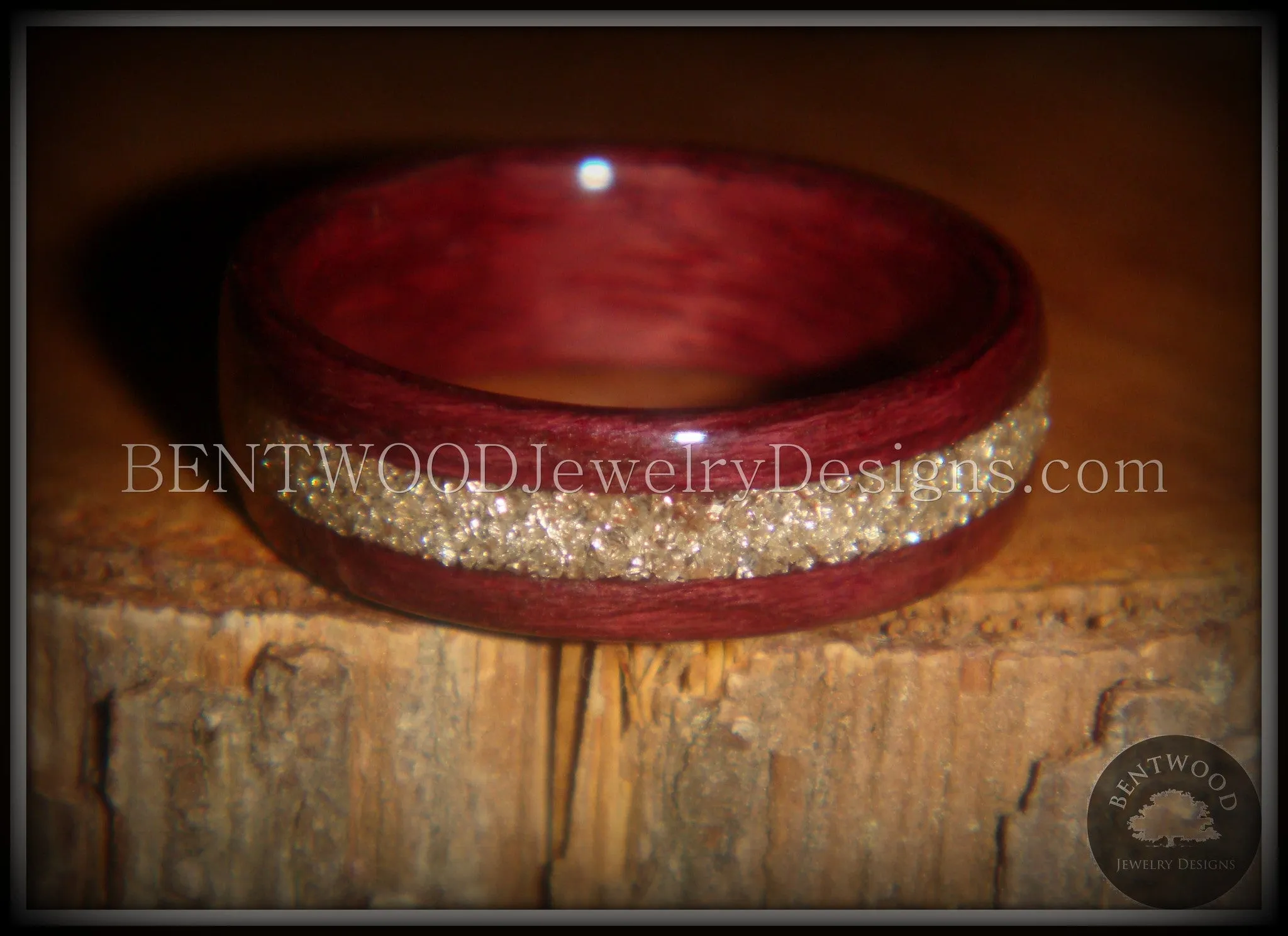 Bentwood Ring - Purpleheart Wood Ring with German Silver Glass Inlay