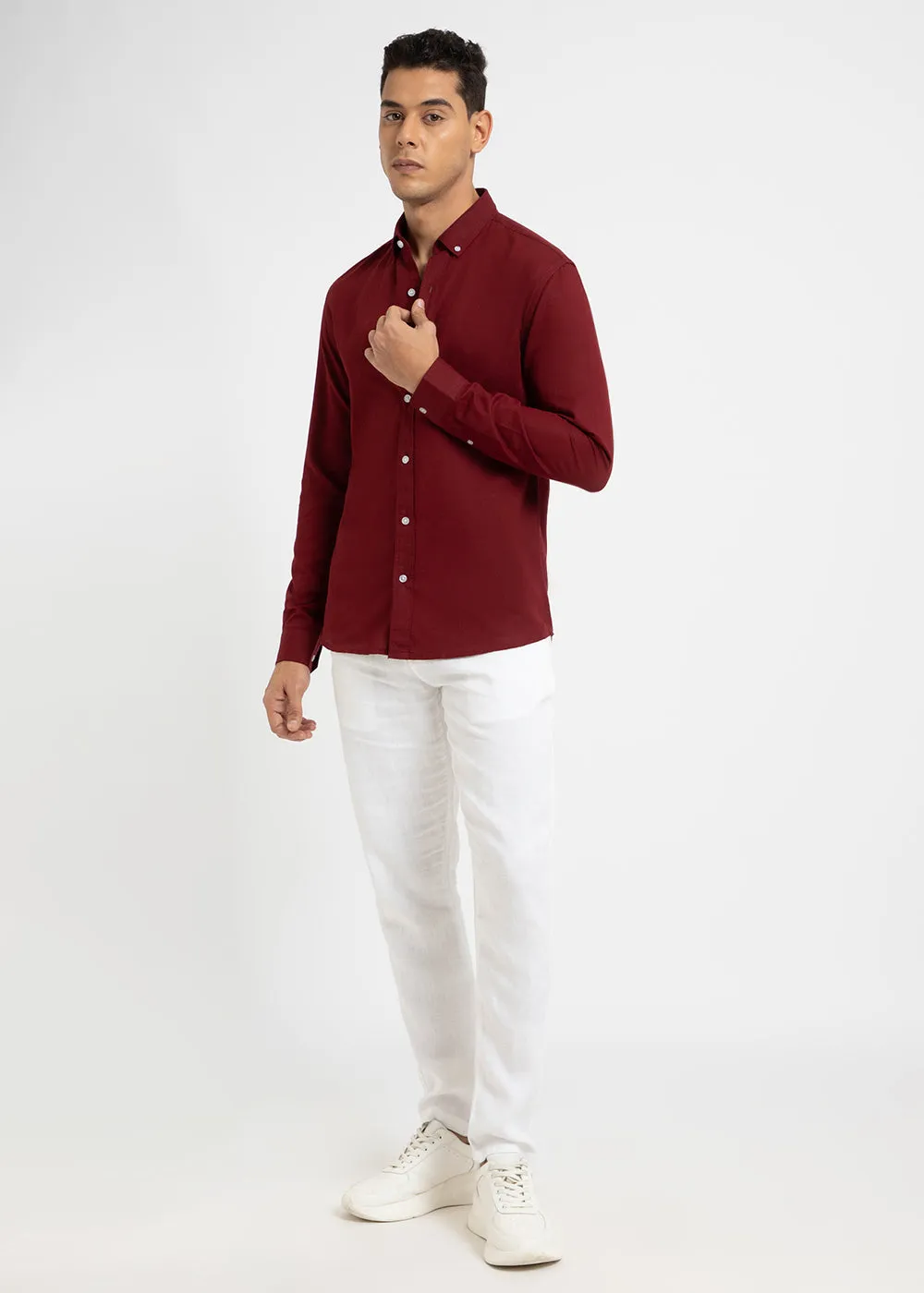 Bistre Maroon Cotton Linen Shirt