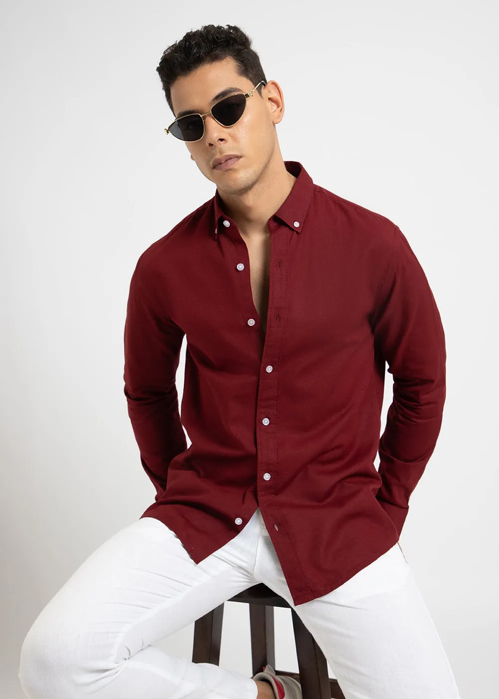 Bistre Maroon Cotton Linen Shirt