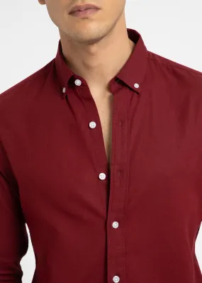 Bistre Maroon Cotton Linen Shirt