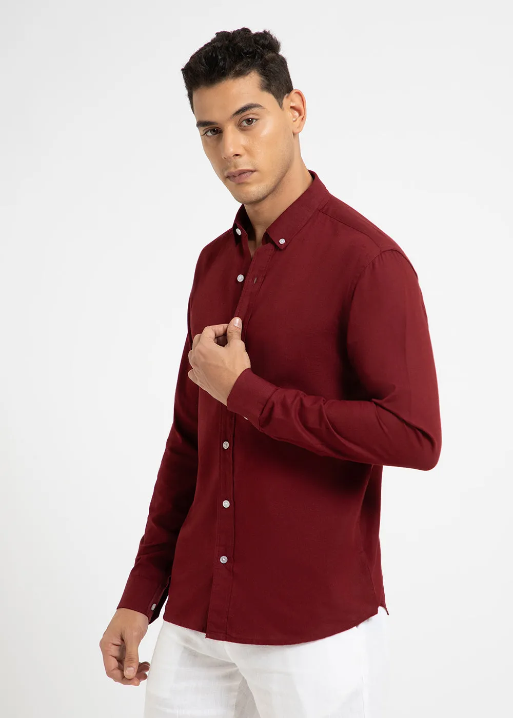 Bistre Maroon Cotton Linen Shirt