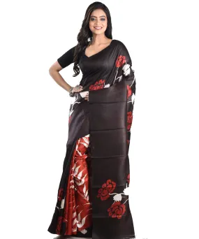 Black maroon silk handloom batik print saree