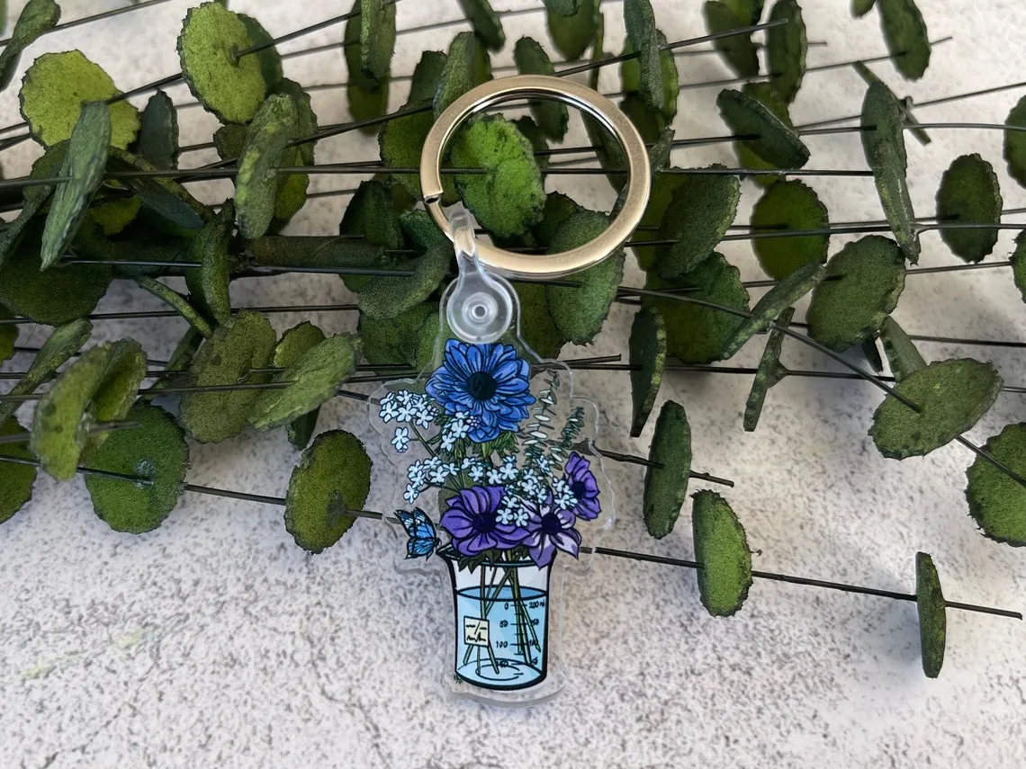 Blue Floral  Keychain