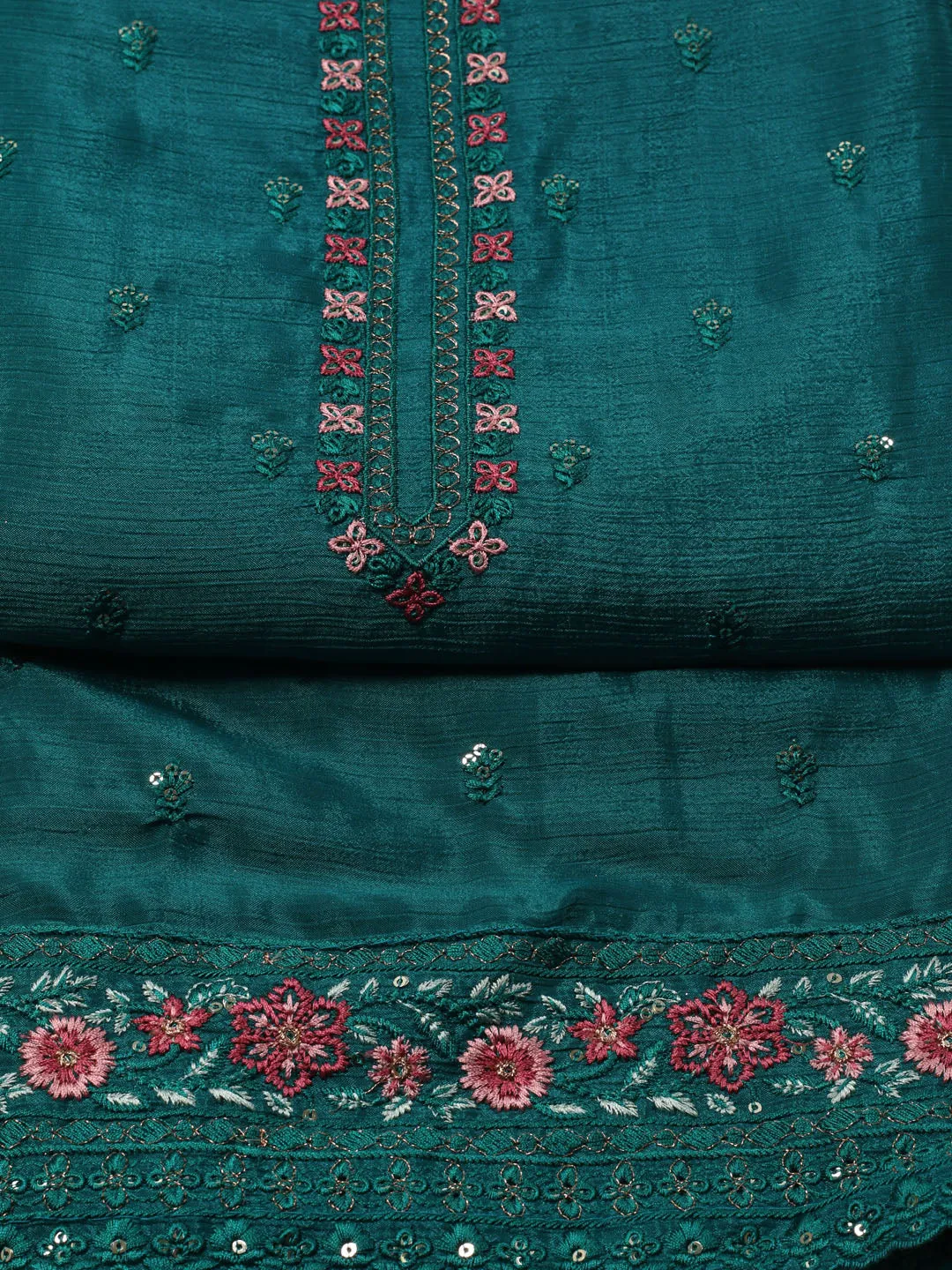 Booti Embroidered Chinon Unstitched Suit Piece With Dupatta