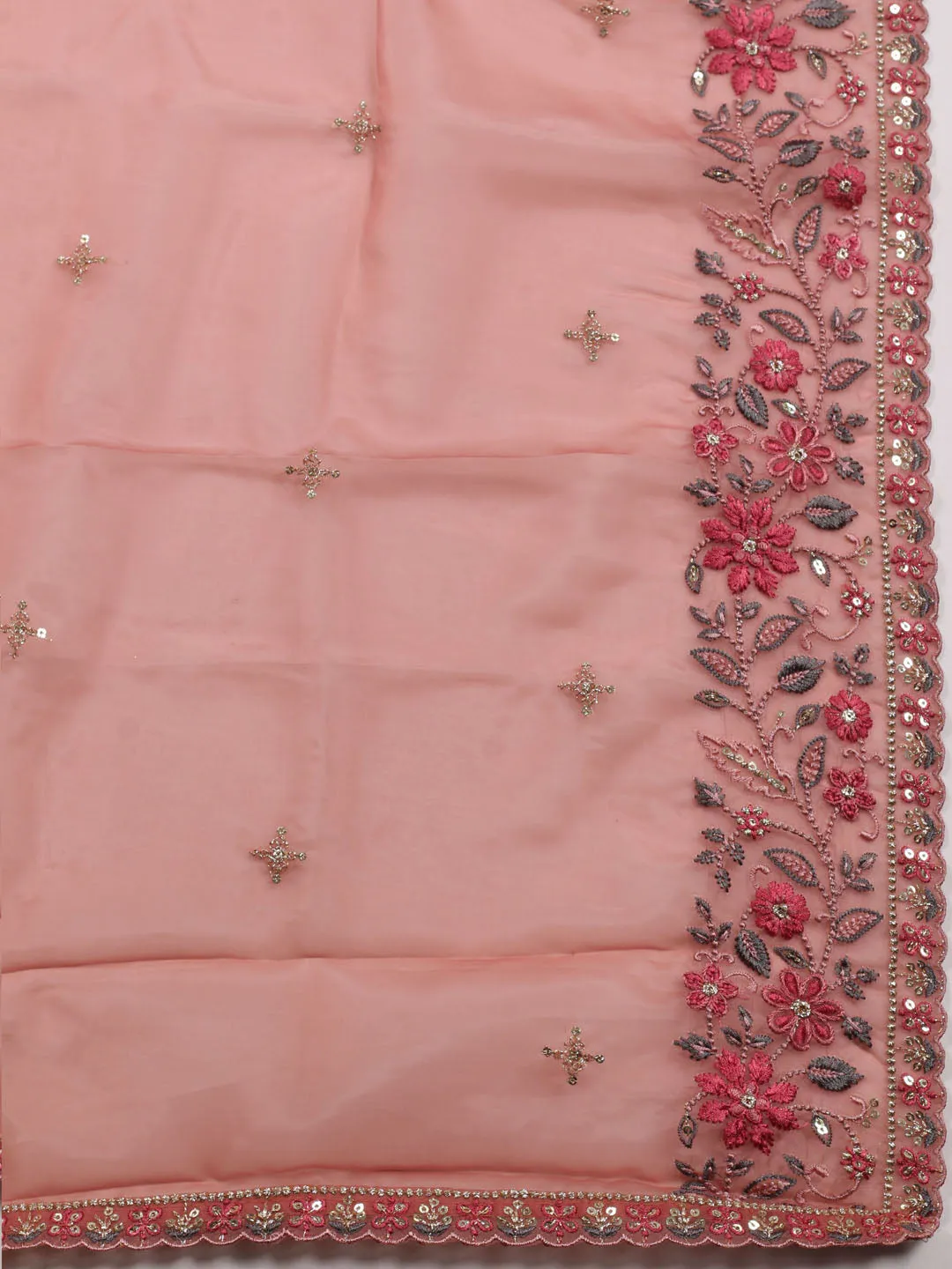 Booti Embroidered Chinon Unstitched Suit Piece With Dupatta