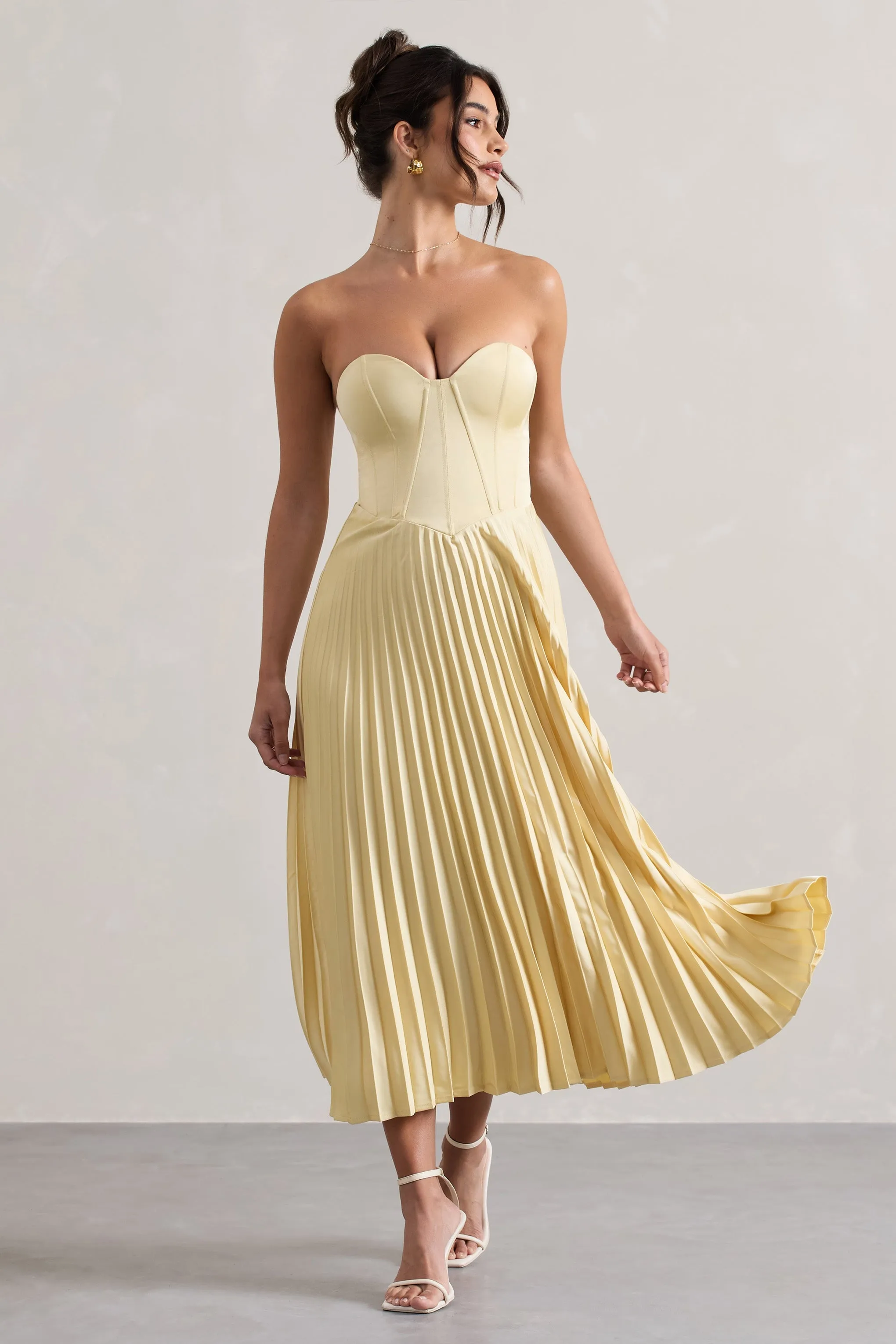 Bordeaux | Lemon Satin Corset Style Midi Dress