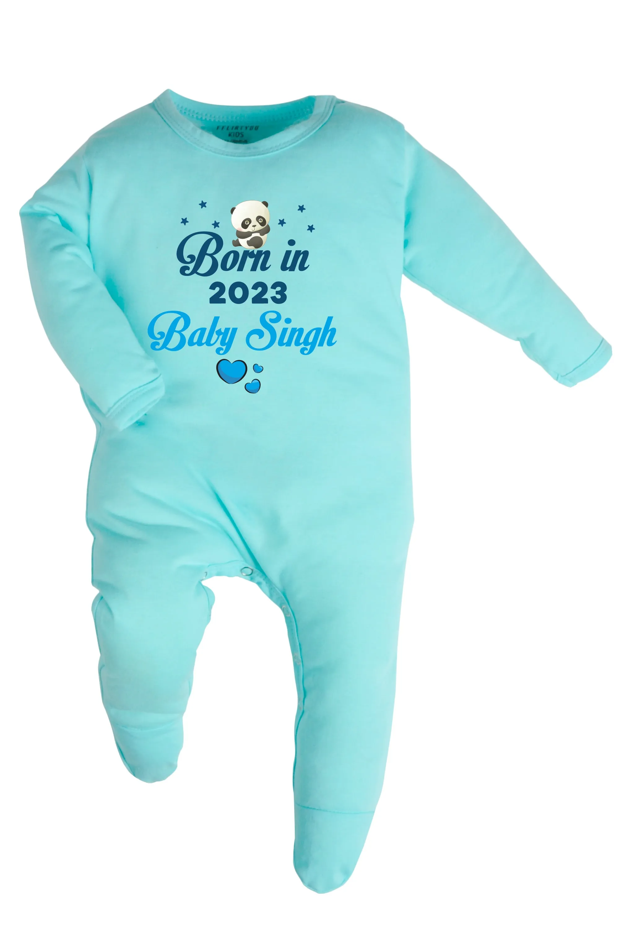 Born In 2023 (Blue) Baby Romper | Onesies w/ Custom Surname