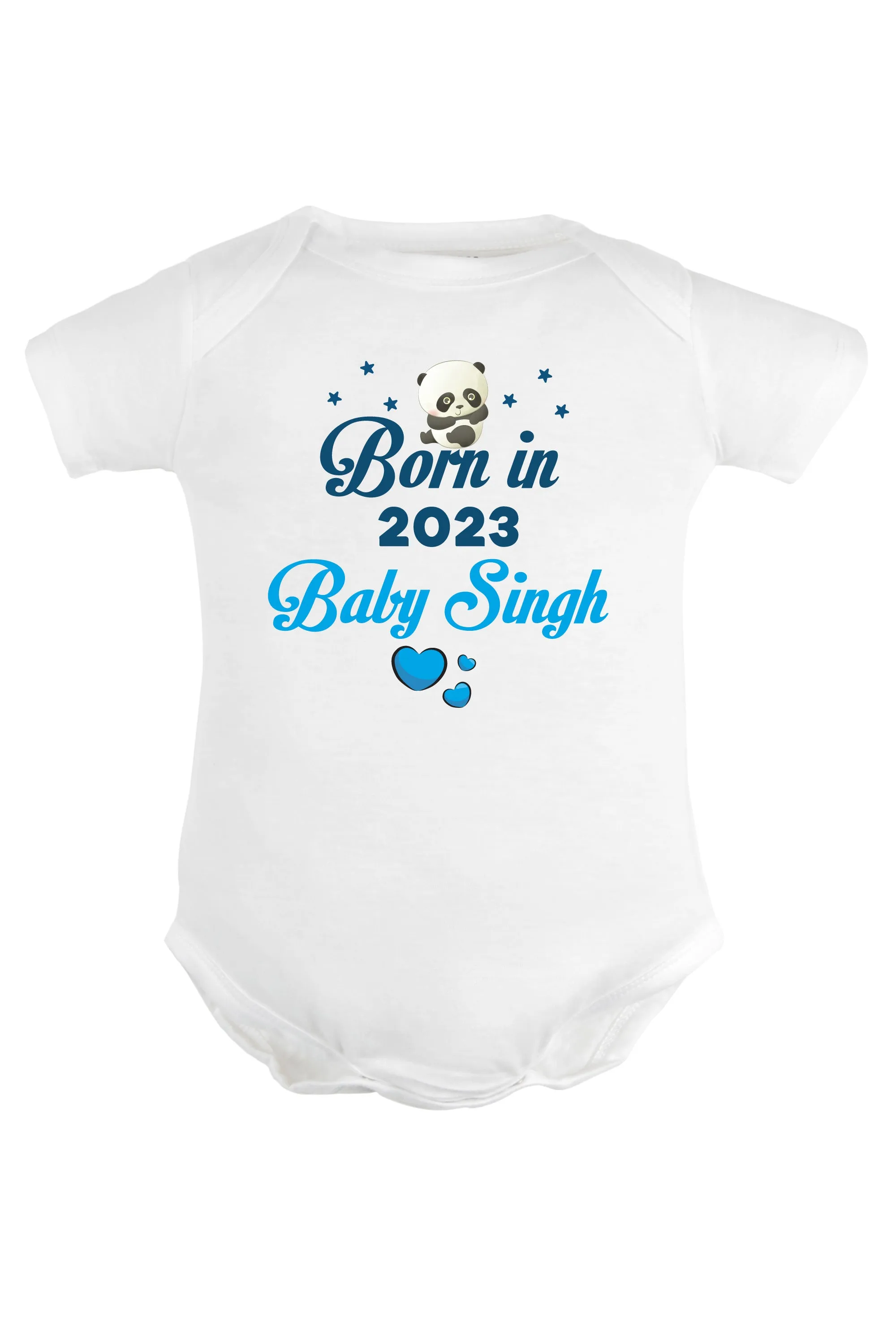 Born In 2023 (Blue) Baby Romper | Onesies w/ Custom Surname