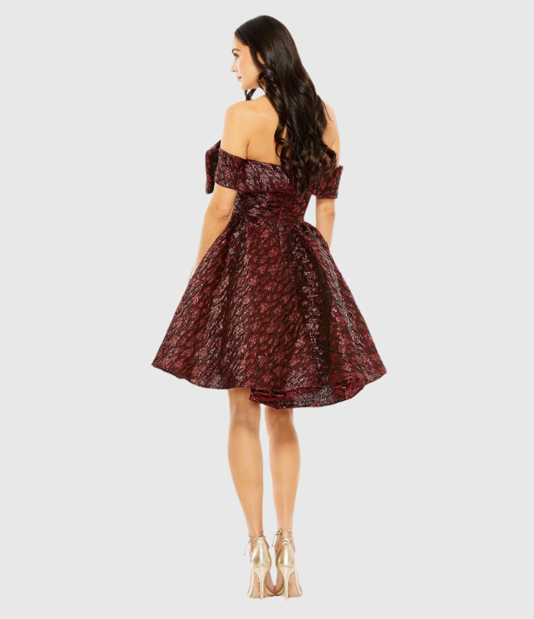 Brocade Off the Shoulder Mini Dress