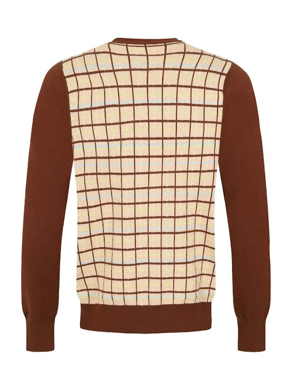 Brown Retro Grid Pattern 1950s Vintage Style Cardigan