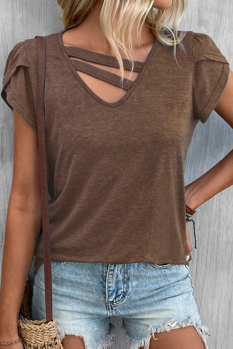 Casual Simplicity Solid Solid Color V Neck T-Shirts