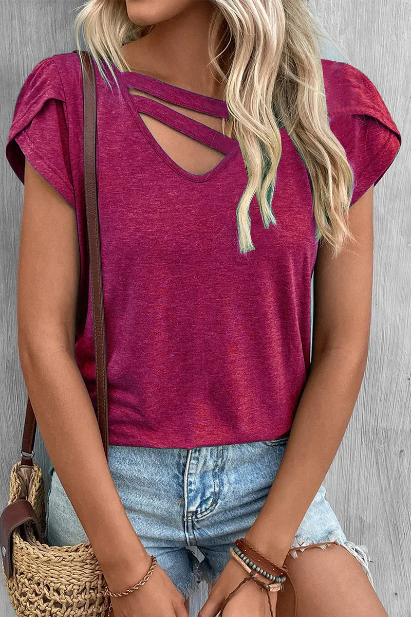 Casual Simplicity Solid Solid Color V Neck T-Shirts