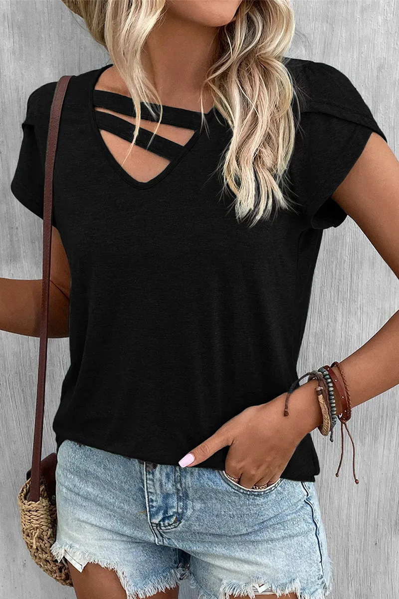 Casual Simplicity Solid Solid Color V Neck T-Shirts