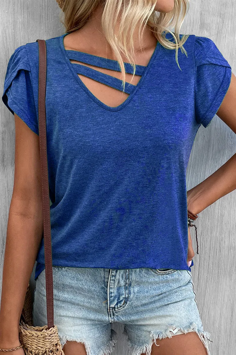 Casual Simplicity Solid Solid Color V Neck T-Shirts