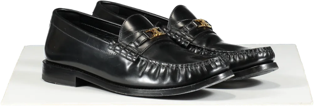 Celine Black Leather Luco Triomphe Loafer With Gold Hardware UK 5 EU 38 👠